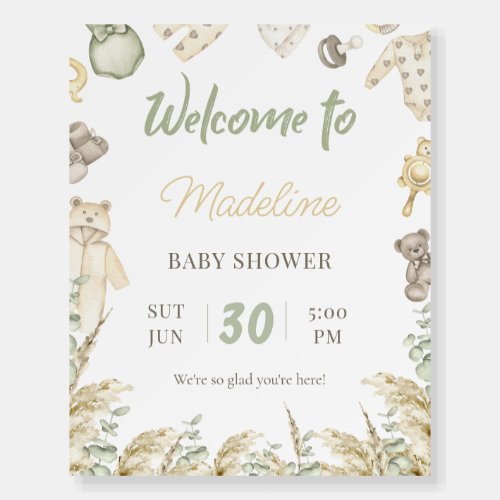 Boho Baby Shower Teddy Bear Welcome Sign