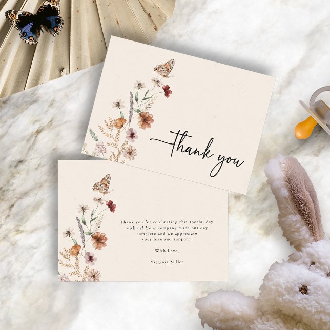 Boho Baby Shower Thank You Card (Boho Wildflowers Baby Shower Thank You Card with Butterfly by Painted Paperie
)