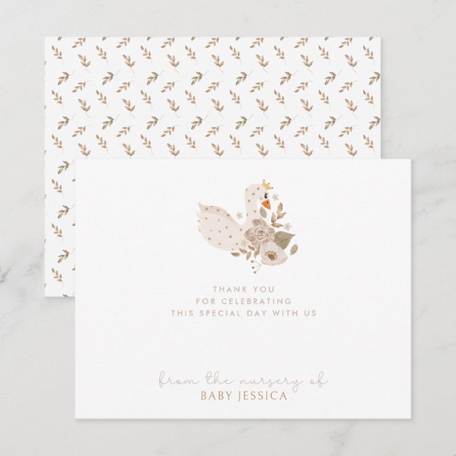 Boho Baby Shower thank you card  – Swan & Floral  (Front/Back)
