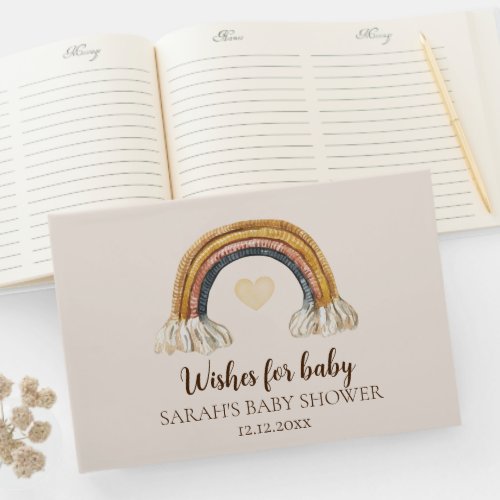 Boho Baby Shower Watercolor Rainbow Guest Book