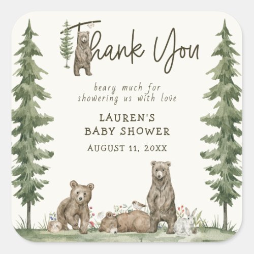 Boho Baby Shower We Can Bearly Wait Thank You Square Sticker