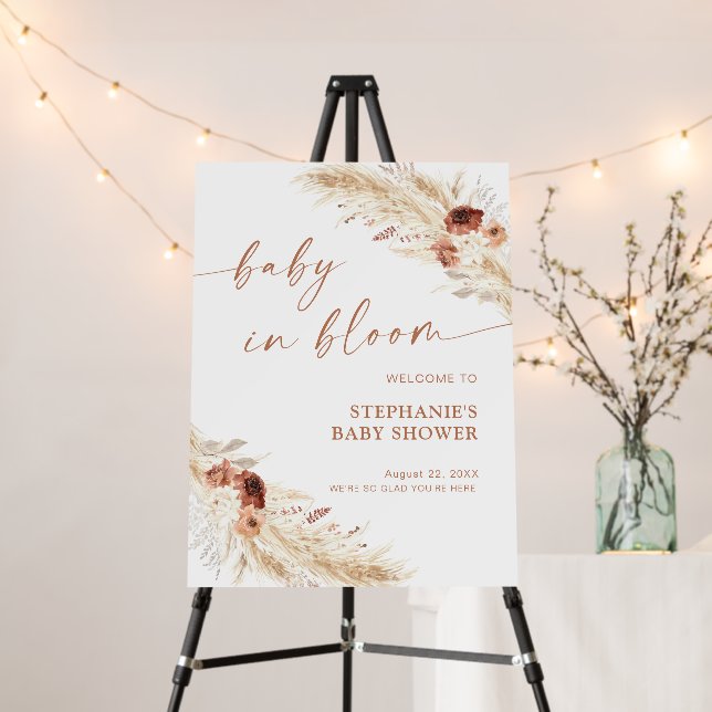 Boho Baby Shower Welcome Sign, Modern Pampas Grass Foam Board (In Situ (Stand))