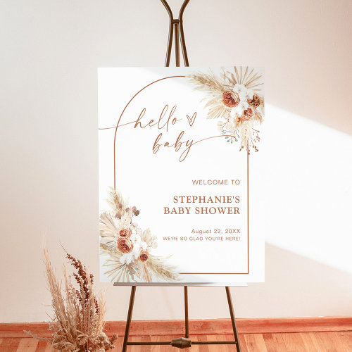 Boho Baby Shower Welcome Sign, Modern Pampas Grass