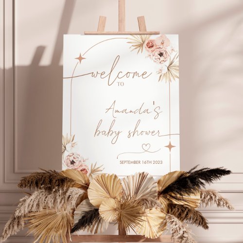 Boho Baby Shower Welcome Sign Modern Pampas Grass Poster