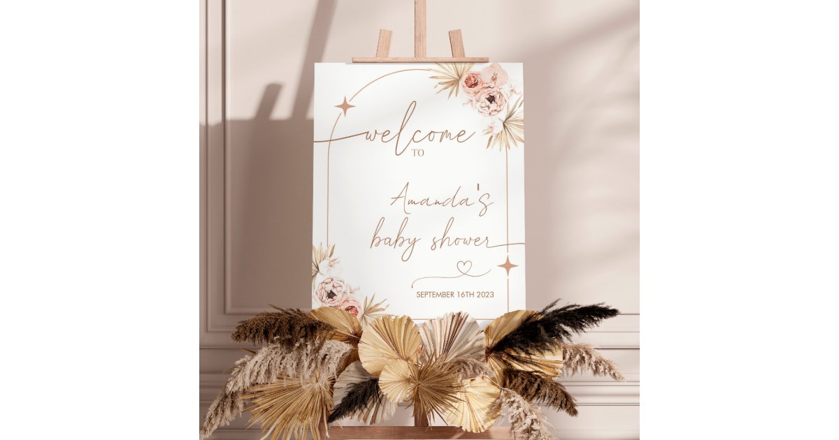 Boho Baby Shower Welcome Sign, Modern Pampas Grass Poster