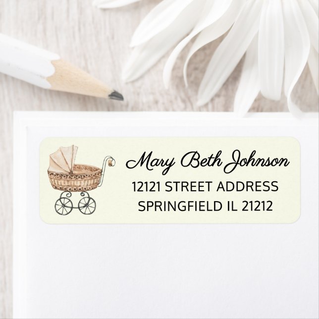 Boho Baby Shower Wicker Baby Buggy Return Address Label (Insitu)