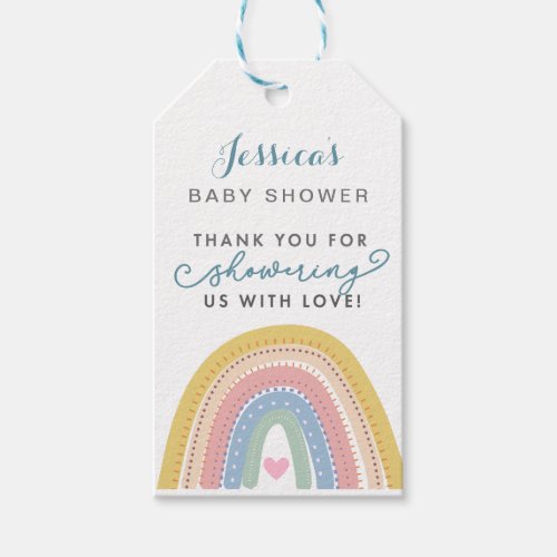 Boho Baby Shower with Rainbow and Heart Gift Tag