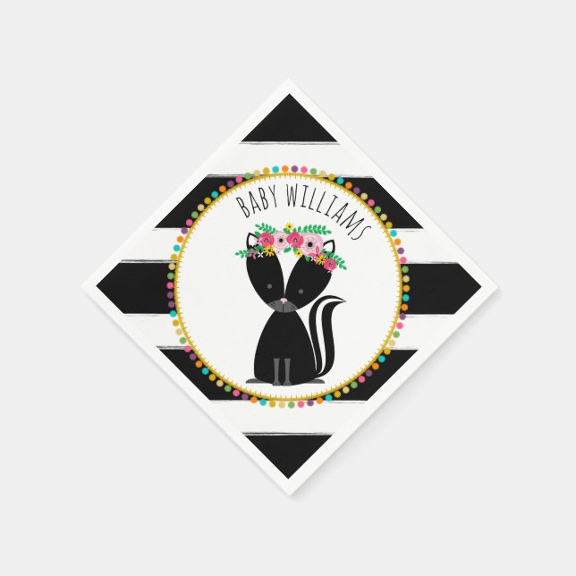 Boho Baby Skunk Pompom Baby Shower Napkins (Corner)