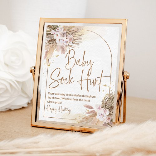 Boho Baby Sock Hunt Game Pampas Grass Baby Shower Poster