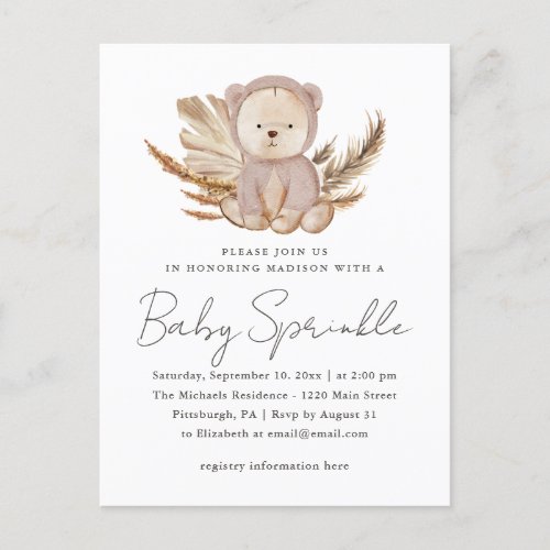 Boho Baby Sprinkle Invitation with Sweet Bear