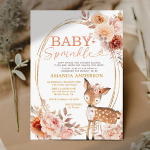 Boho Baby Sprinkle Little Deer Floral Baby Shower Invitation