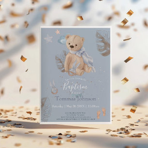 Boho baby teddy bear Baptism Invitation