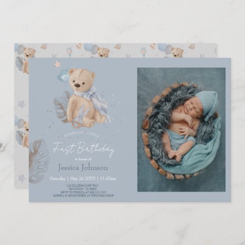 Boho baby teddy bear Birthday Invitation