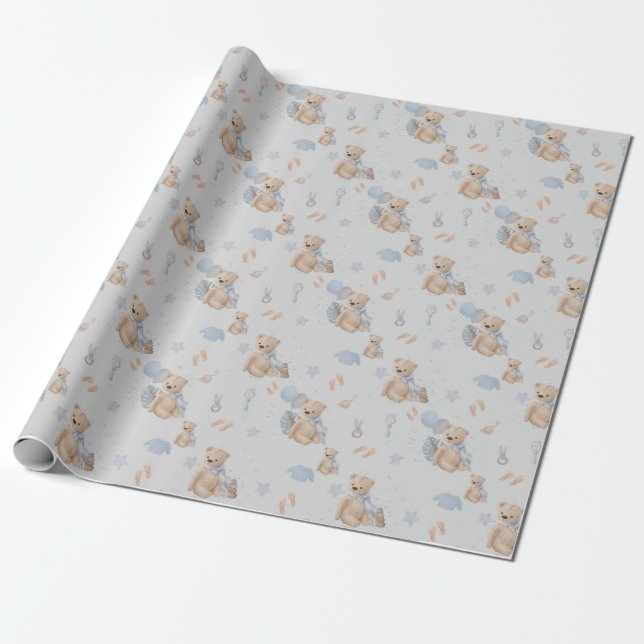 Boho baby teddy bear Wrapping Paper (Unrolled)