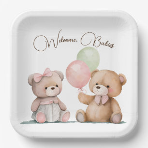 Boho Baby Twin Teddy Bears Paper Plates
