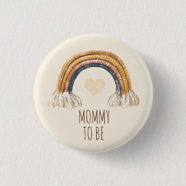 Boho Baby Watercolor Rainbow Beige Heart button (Front)