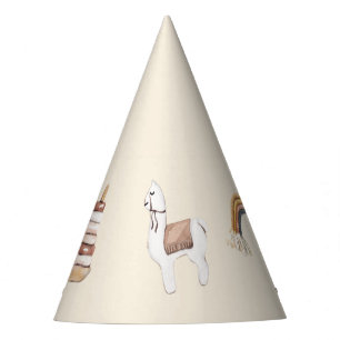Boho Baby Watercolor Rainbow Lama Party Hat