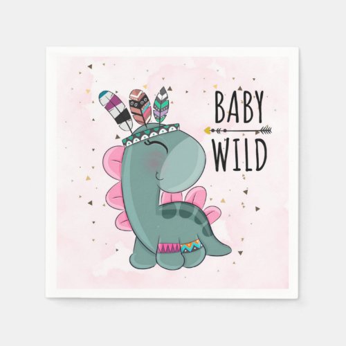 Boho Baby Wild Dinosaur Girl Baby Shower Napkins