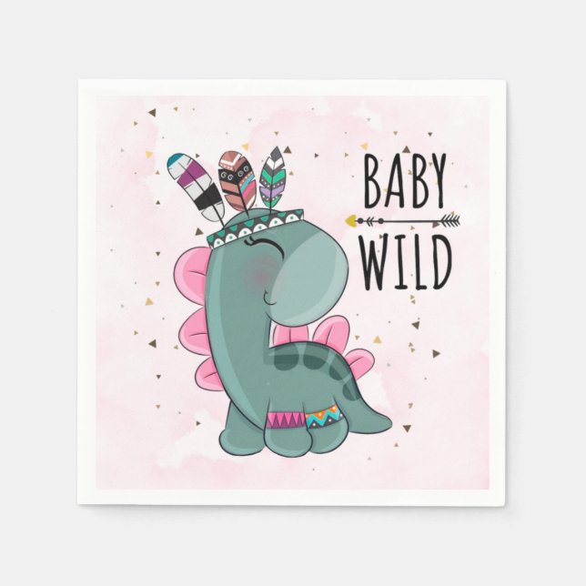 Boho Baby Wild Dinosaur Girl Baby Shower Napkins (Front)