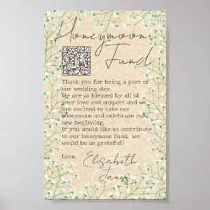   Boho Baby's Breath Flowers Rustic Honeymoon Fund Poster