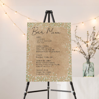 Boho Baby's Breath Flowers Wedding Bar Menu Sign