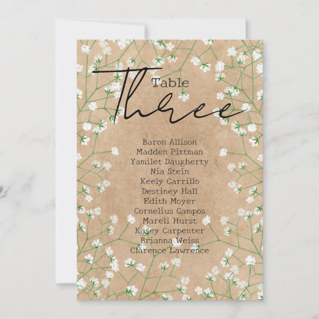 Boho Baby's Breath Inspired Wedding Seating Chart Invitation (Front)