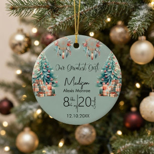 Boho Baby's First Christmas Birth Stat Ceramic Ornament