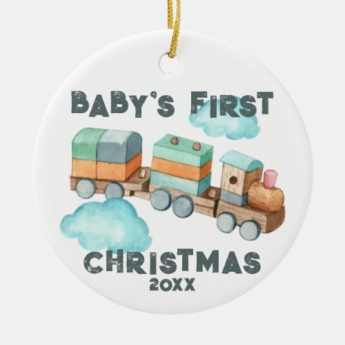 Boho Babys First Christmas Train Ornament