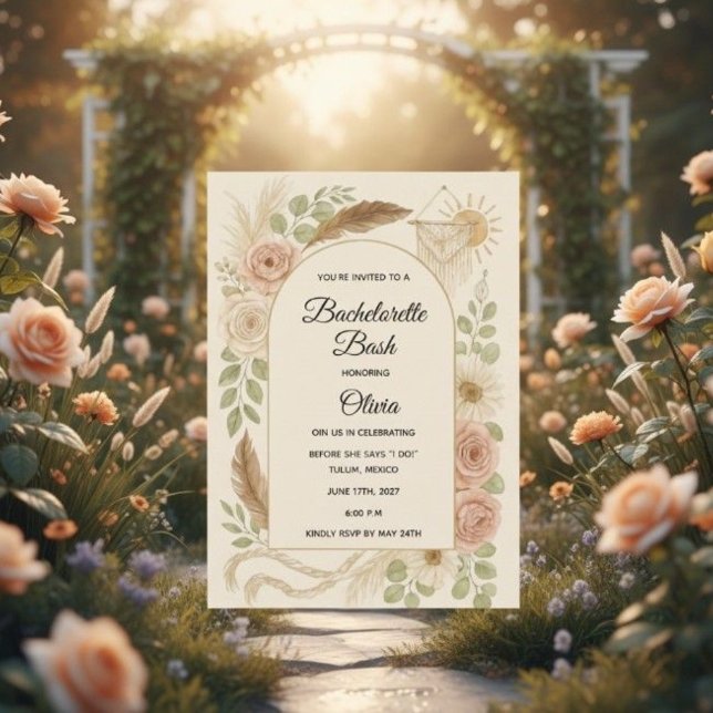 Boho Bachelorette Bash Invitation | Neutral Floral (Creator Uploaded)