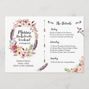 Boho Bachelorette Weekend Itinerary Invitation