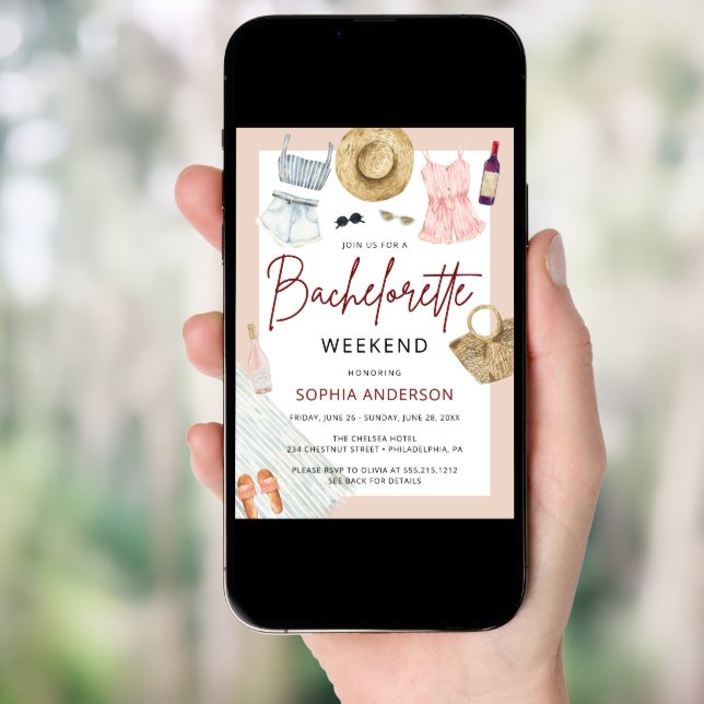 Boho Bachelorette Winery Weekend Itinerary Invitation (Front Digital)