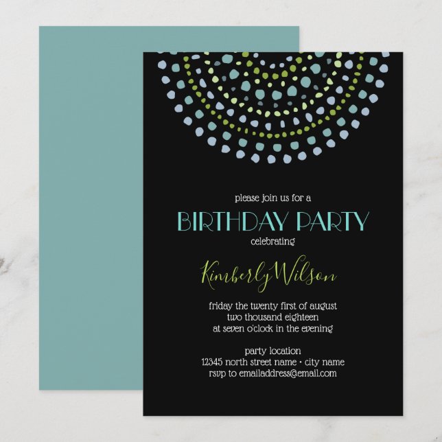 Boho Bali Turquoise Black Birthday 2 Invitation (Front/Back)