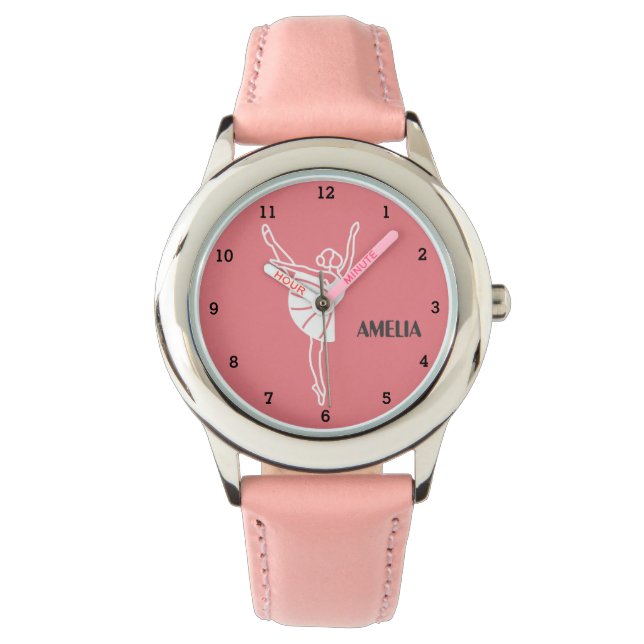 Boho Ballerina Ballet Tutu Girl Practice Pink name Watch (Front)