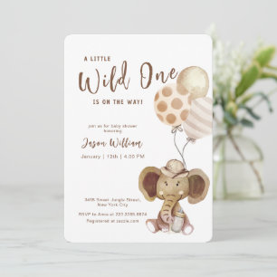 Boho Balloon Safari Elephant Boy Baby Shower  Invitation
