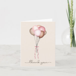 Boho Balloons-Dried Pampas, Pink, Brown, Baby Girl Letterpress Thank You Card