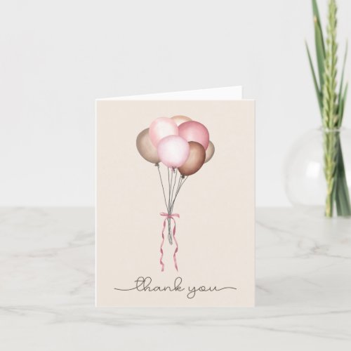 Boho Balloons_Dried Pampas Pink Brown Baby Girl Thank You Card