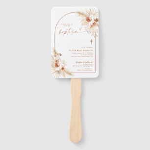 Boho Baptism Hand Fan, Pampas Grass Christening Hand Fan