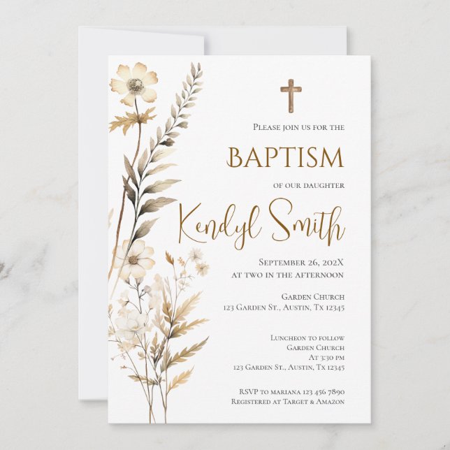 Boho Baptism  Invitation (Front)