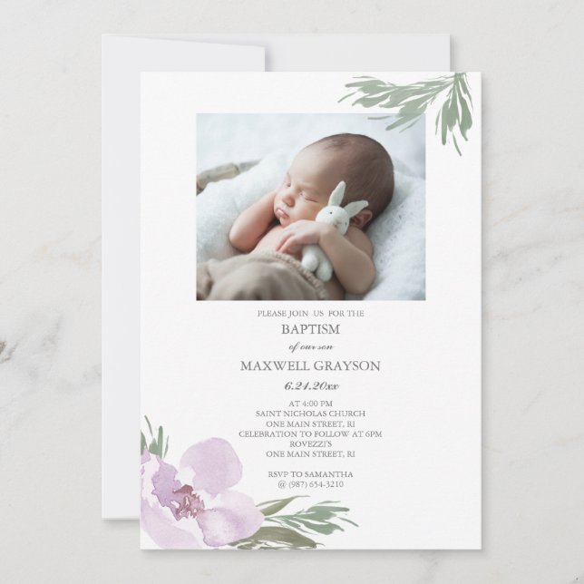 Boho Baptism Invitation Girls Photo (Front)