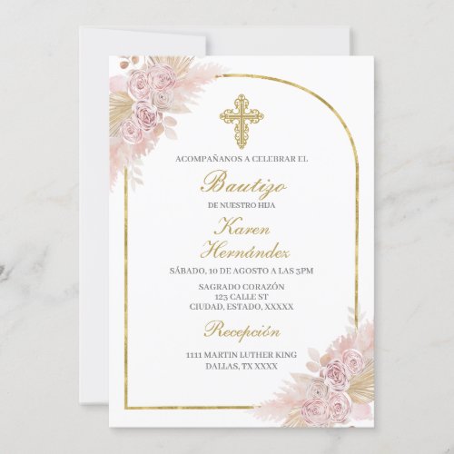 Boho Baptism Spanish Invitation