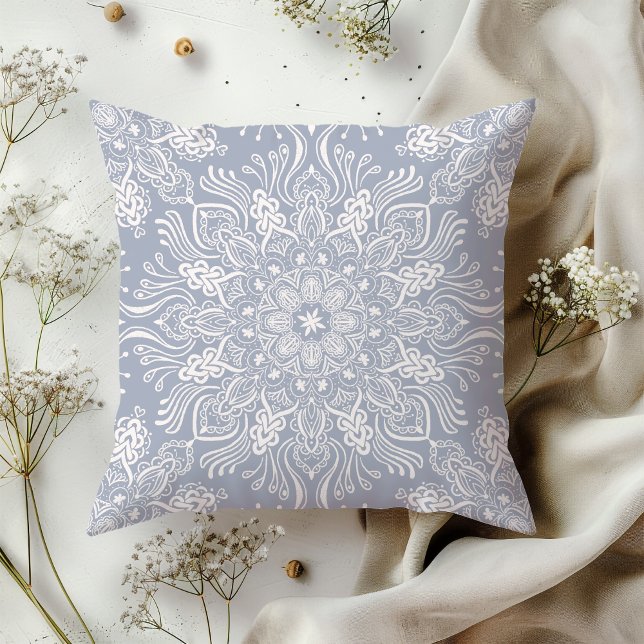 Boho Barkley Mandala light slate gray Throw Pillow (Creator Uploaded)