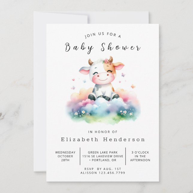 Boho Barn Calf Cow Baby Shower Invitation (Front)