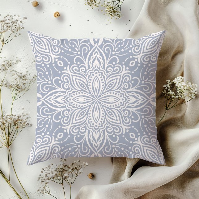 Boho Barrett Mandala light slate gray Throw Pillow (Creator Uploaded)