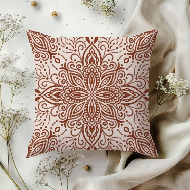 Boho Barrett Mandala russet red Throw Pillow (Creator Uploaded)