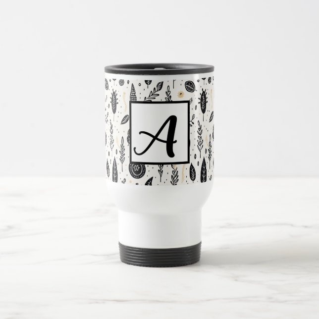 Boho Basic Black and White Travel Mug (Center)