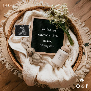 Boho basket baby reveal pregnancy announcement 