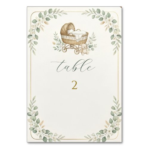 Boho Bassinet Greenery Baby Shower Table Number