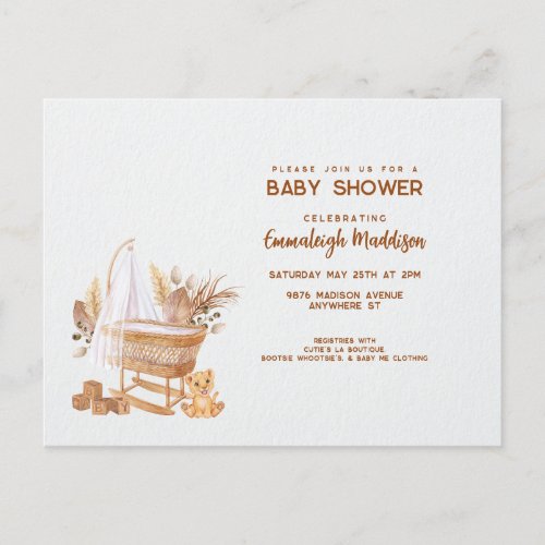 Boho Bassinet Nursery Baby Shower Invitation Postcard