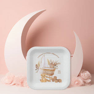 Boho Bassinet Nursery Baby Shower Paper Plates