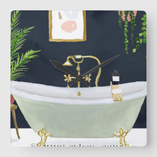 Boho Bath I Square Wall Clock